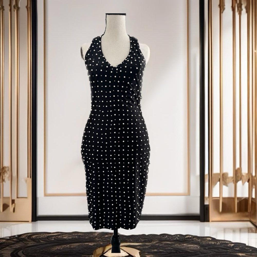 Robert David Morton Embellished Pearl/Rhinestone Black Dress	 Size Small